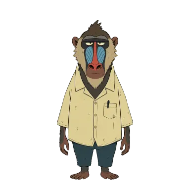 Gus, a mandrill in a cream shirt (classic cartoon style)