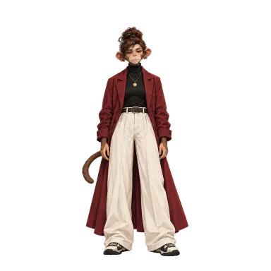 Jamie, a monkey girl in a red blazer and white trousers (illustration style)