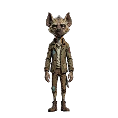 Wade, a hyena in a worn jacket (CGI style)