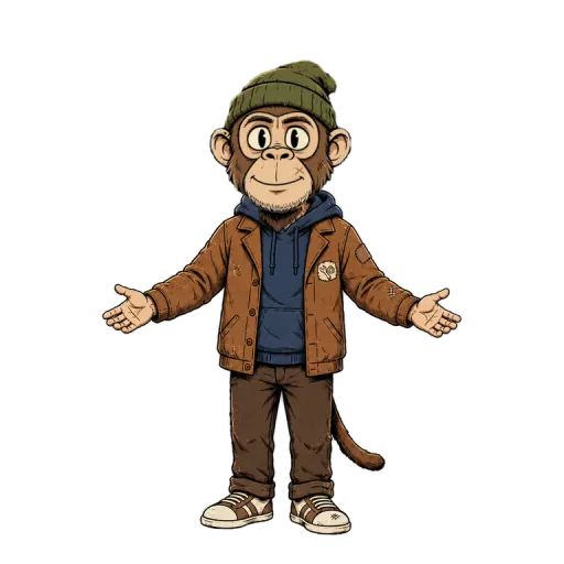 Milo, an AI-generated cartoon monkey character with open arms